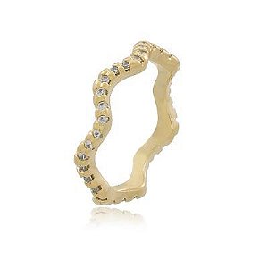 Anel Waves Fino Cravejado Dourado