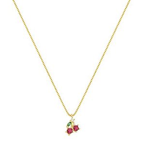Colar Infantil Cerejinha Pedra Dourado
