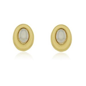 Brinco Dois Banhos Oval Bco-Ama