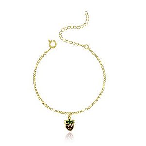 Pulseira Infantil Resina Morango Dourado
