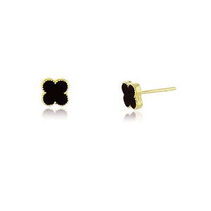 Brinco 2Furo Trevo Preto Dourado