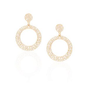 Brinco Circulo Vazado Cravejado  Dourado