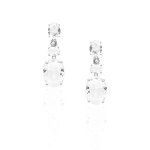 Brinco 3 Pedras Ovais Cristal Rbranco