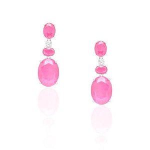 Brinco 3 Pedras Ovais Ródio Pink