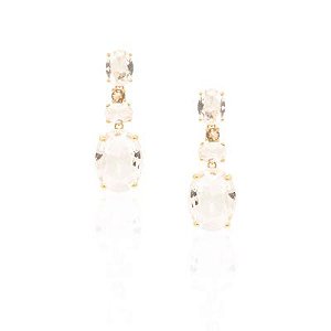 Brinco 3 Pedras Ovais Cristal Dourado