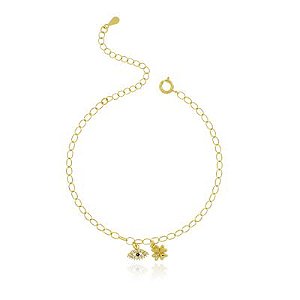 Pulseira Olho Grego Trevo Dourado