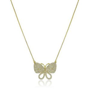 Colar Borboleta Cravejado Dourado