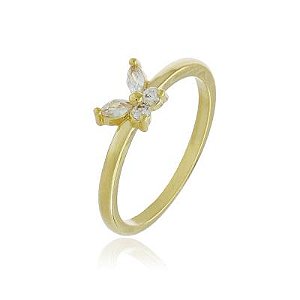 Anel Borboleta Pedra Dourado