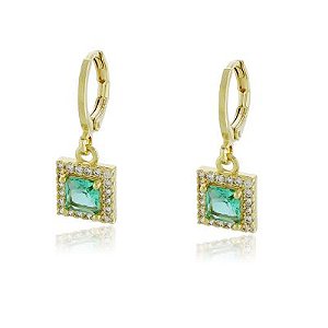 Brinco Argola Pedra Quadrada Dourado