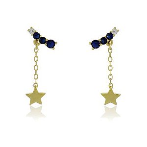Brinco Estrela Safira Dourado