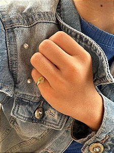 Anel Infantil Coração Risca Dourado