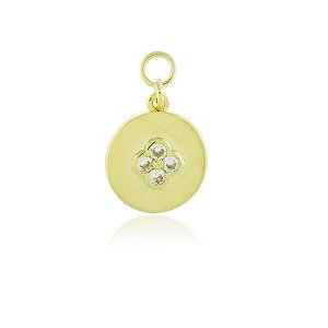 Charm Placa Flor Dourado