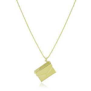 Colar Relicario Envelope Dourado