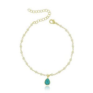 Pulseira Perola Turquesa Dourado