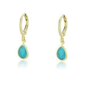 Brinco Argola Turquesa Dourado