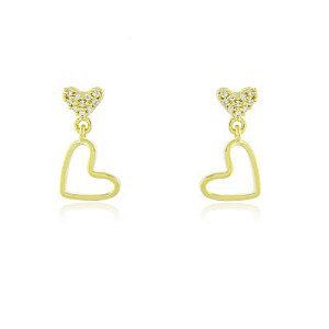 Brinco Dois Corações Dourado