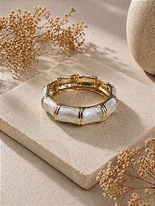 Bracelete Resina Branco Dourado