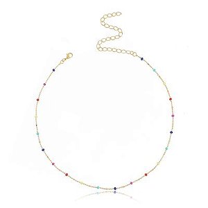 Choker Bolinhas Coloridas Dourado