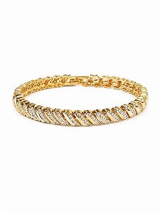 Pulseira Onda Liso E Cravejado Dourado