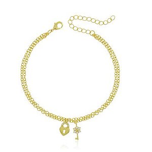 Pulseira Dupla Chave Cadeado Dourado