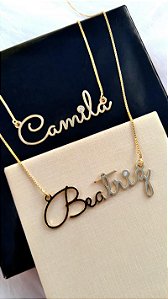 Colar Nome Curviso Pedra Dourado