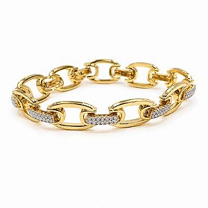 Pulseira Elos Lisos E Cravejados Dourado