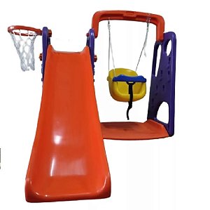 Playground 3x1 Escorregador, Balanço e Cesta de basquete