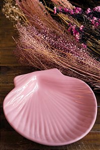 Prato Decorativo e porta incenso em Cerâmica - Concha Média Rosa