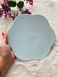 Pratinho formato flor de cerâmica - cor azul baby