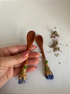 Mini Colher de Pau - Quartzo Azul