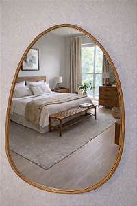 Espelho orgânico grande Zarah 4mm 128x92 moldura lamina maciça Freijo