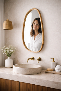 Espelho orgânico Finn 100x60 moldura lâmina madeira maciça