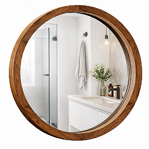 Espelho redondo 90cm moldura madeira grossa alto padrão