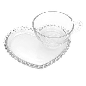 Xícara de chá Pearl 180ml c/ Prato Coração - Cristal
