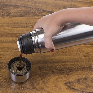 Garrafa Térmica de Inox 1 LT com capa de couro sintético