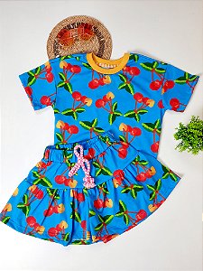 Conjunto Infantil Feminino Verão Algodão Estampa Fruta Blusa e Short (Bel Cereja)
