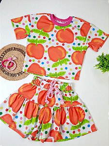 Conjunto Infantil de Frutinhas em Malha para Menina (Bel Maçã)