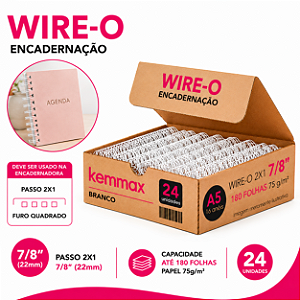 Wire-o Para Encadernação A5 7/8 2x1 Para 180fls Branco c/24