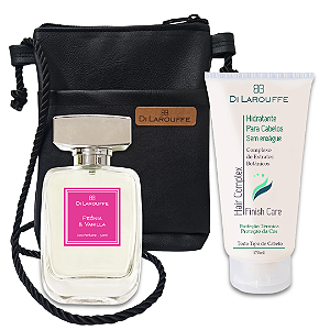 Kit Perfume Feminino Peônia & Vanilla + Hidratante para Cabelos + Bolsa para Celular