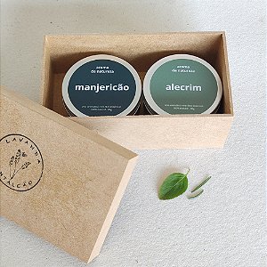 Duo velas aromáticas com óleo essencial de Alecrim e Manjericão - lata cromo