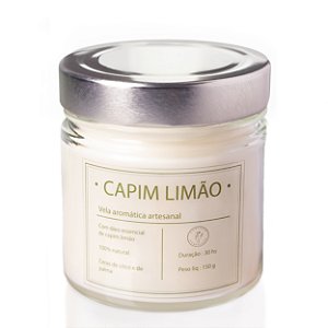 Vela aromática com óleo essencial de lemongrass (capim limão) - vidro tampa cromo
