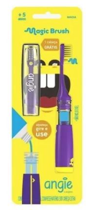 Escova Dental Infantil Magic Brush com reservatório Creme e Geis dentais - Macia - Roxa