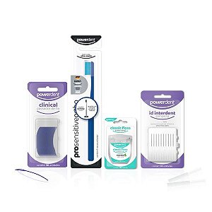 Kit Limpeza Total - Escova Ortodôntica + Escova Interdental +  Passa Fio + Fio Dental - Azul