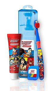 Kit Premium  Escova de dente + Estojo + Pasta de dente + Fio dental dos Heróis da Liga da Justiça