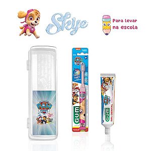 Kit Patrulha Canina Skye Estojo Escova e Pasta de Dente para Escola/Viagem