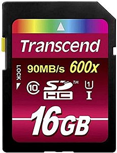 Cartão SD 16GB Transcend Ultimate de 90MB/s (600x) e Classe 10 UHS-I
