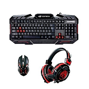 KIT TECLADO + MOUSE + FONE GAME GK-100BK C3 TECH