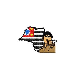 Patch Bordado Mapa de São Paulo com Bandeira de São Paulo Revolução de 1932 8,3 x 5,8 cm