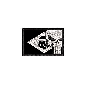 Patch Bordado CAVEIRA PUNISHER JUSTICEIRO BANDEIRA NEGATIVA 8 x 5