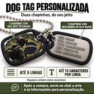 Colar Militar Dog Tag Personalizado Resinado e Alto Relevo